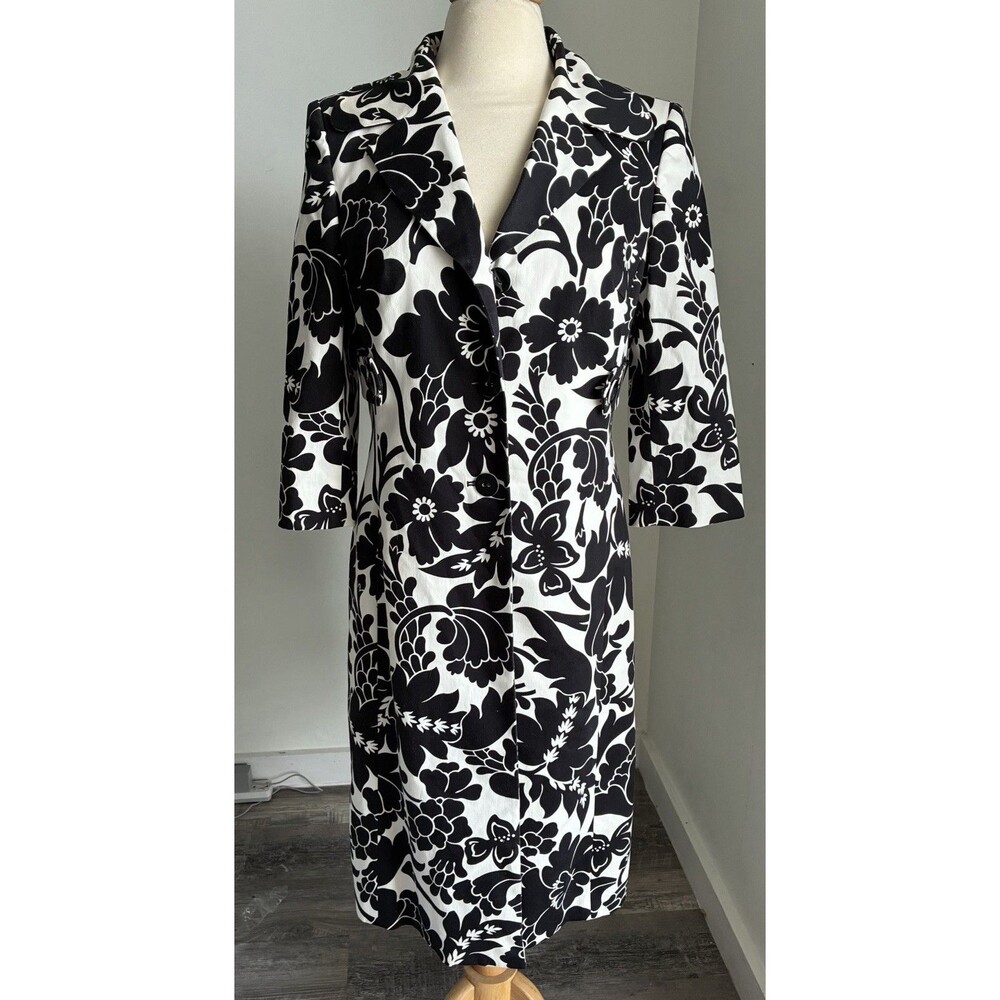 Kasper Black White Floral Mod Coat Dress Retro Statement Size 6
